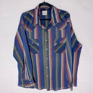 Vintage Western Plains Trading Co Striped Long Sleeve Pearl Snap Shirt XLT